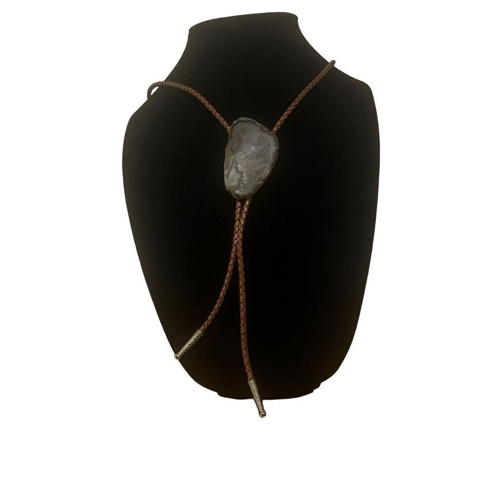 Large Hazy Vintage Gem Stone Bolo Tie
